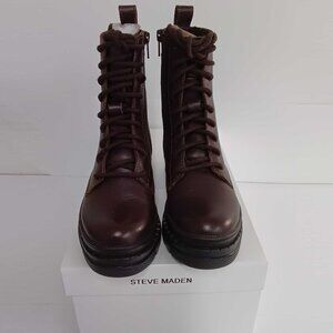 Steve Madden Women's Jamisyn Lace-Up Leather Boot - Brown 5